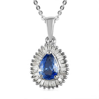 Ceylon Blue Sapphire and Diamond Halo Pendant Necklace 20 Inches in Platinum Over Sterling Silver 1.00 ctw