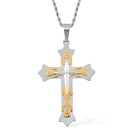 Men's Cross Pendant Necklace (24 Inches) in ION Plated YG and Stainless Steel , Tarnish-Free, Waterproof, Sweat Proof Jewelry