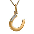 14K Yellow Gold White Diamond Accent Lucky Horseshoe Pendant Necklace 18 Inches - Sticky add to cart bar