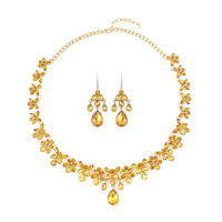 Champagne Color Austrian Crystal Dangle Earrings and Necklace 20-22 Inches in Goldtone