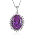 Lab Grown Color Change Sapphire and Moissanite Sunburst Pendant Necklace 20 Inches in Platinum Over Sterling Silver 14.90 ctw - Sticky add to cart bar