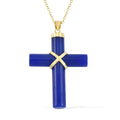 Christmas Cross Blue Jade (D) Pendant Necklace 18 Inches in 14K Yellow Gold Over Sterling Silver 21.00 ctw - Sticky add to cart bar