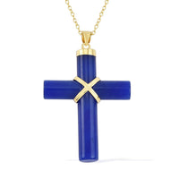 Christmas Cross Blue Jade (D) Pendant Necklace 18 Inches in 14K Yellow Gold Over Sterling Silver 21.00 ctw