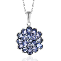 Tanzanite Cluster Pendant Necklace 20 Inches in Platinum Over Sterling Silver 3.25 ctw