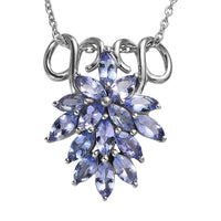 Tanzanite Floral Spray Pendant Necklace 20 Inches in Platinum Over Sterling Silver 2.15 ctw