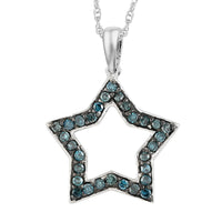 Blue Diamond Star Pendant Necklace 18 Inches in Platinum Over Sterling Silver 0.40 ctw