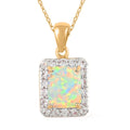 Lab Created Opal, White Zircon Pendant Necklace (18 Inches) in Sterling Silver 3.60 ctw - Sticky add to cart bar