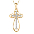 Diamond Cross Pendant Necklace, Vermeil YG Over Sterling Silver Pendant Necklace, Silver Cross Necklace, 18 Inch Pendant Necklace 0.10 ctw - Sticky add to cart bar