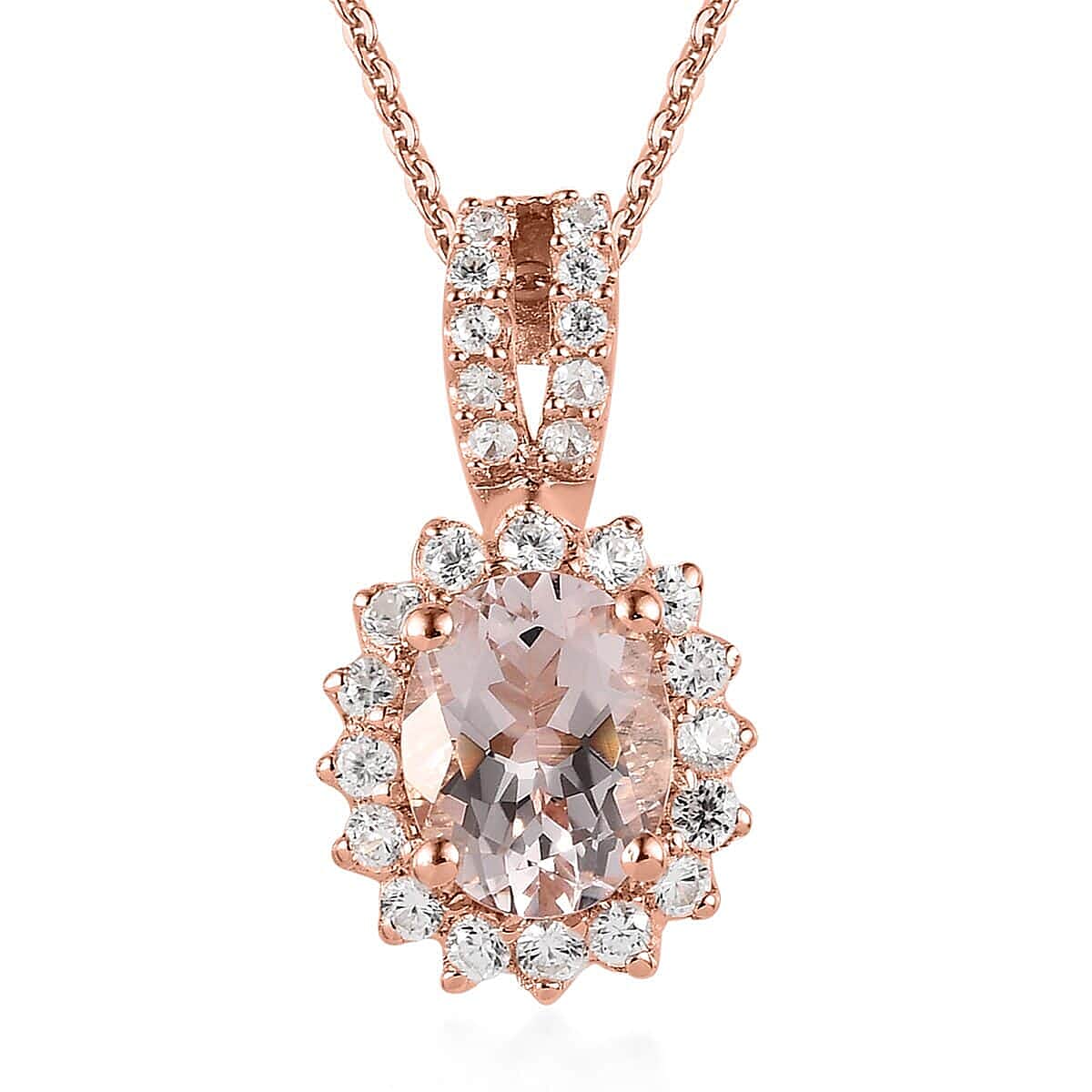 Pink Morganite and Multi Gemstone Floral Pendant Necklace 20 Inches in Vermeil Rose Gold Over Sterling Silver 1.85 ctw