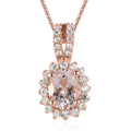 Pink Morganite and Multi Gemstone Floral Pendant Necklace 20 Inches in Vermeil Rose Gold Over Sterling Silver 1.85 ctw - Sticky add to cart bar