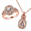 Pink Morganite and Multi Gemstone Ring and Pendant Necklace 20 Inches in Vermeil Rose Gold Over Sterling Silver 2.60 ctw - Sticky add to cart bar