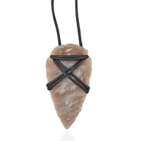 Agate Arrowhead Wrapped Pendant Necklace 30 Inches in Silvertone 14.60 ctw