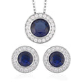 Simulated White Diamond Halo Pendant Necklace 20 Inches and Stud Earrings in Silvertone 6.90 ctw - Sticky add to cart bar