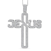 Moissanite Jesus Men's Pendant Necklace 24 Inches in Platinum Over Sterling Silver 1.60 ctw