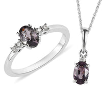 Tanzanian Lavender Spinel and Moissanite Ring and Pendant Necklace 20 Inches in Platinum Over Sterling Silver 1.25 ctw