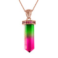 Fancy Cut Watermelon Quartz (Triplet) and Orissa Rhodolite Garnet Pencil Shape Pendant Necklace 20 Inches in Vermeil Rose Gold Over Sterling Silver 12.60 ctw - Sticky add to cart bar