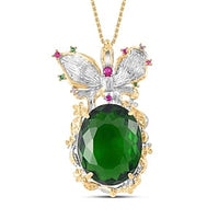 Simulated Ruby and Simulated Multi Color Diamond Pendant Necklace 20 Inches in Goldtone and ION Plated YG Stainless Steel 0.30 ctw