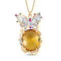 Simulated Ruby and Simulated Multi Color Diamond Pendant Necklace 20 Inches in Goldtone and ION Plated YG Stainless Steel 0.30 ctw - Sticky add to cart bar