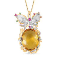 Simulated Ruby and Simulated Multi Color Diamond Pendant Necklace 20 Inches in Goldtone and ION Plated YG Stainless Steel 0.30 ctw
