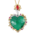 Simulated Emerald and Multi Gemstone Heart Pendant in Dualtone with Stainless Steel Necklace 20 Inches - Sticky add to cart bar