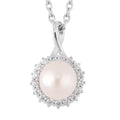 Freshwater Cultured Pearl and Simulated Diamond Pendant Necklace 20 Inches in Rhodium Over Sterling Silver and Stainless Steel 0.25 ctw - Sticky add to cart bar