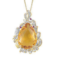 Simulated Ruby, Simulated Purple and Green Diamond Pendant Necklace 20 Inches in Dualtone and Stainless Steel