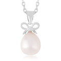 Freshwater Cultured Pearl and Simulated Diamond Pendant in Rhodium Over Sterling Silver with Stainless Steel Necklace 20 Inches - Sticky add to cart bar