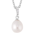 Freshwater Cultured Pearl and Simulated Diamond Pendant Necklace 20 Inches in Rhodium Over Sterling Silver & Stainless Steel 0.11 ctw - Sticky add to cart bar