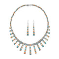 Santa Fe Style Spiny Turquoise Tribal Geometry Necklace 18 In and Earrings in Sterling Silver 15.00 ctw - Sticky add to cart bar