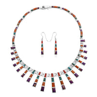 Santa Fe Style Multi Gemstone Tribal Geometry Necklace 18 In and Earrings in Sterling Silver 15.00 ctw