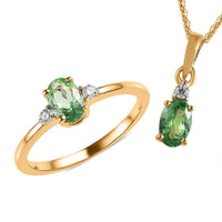 Premium Tsavorite Garnet and Moissanite Ring (Size 5.0) and Pendant Necklace 20 Inches in Vermeil Yellow Gold Over Sterling Silver 1.10 ctw