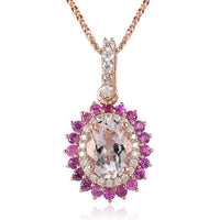 Pink Morganite and Multi Gemstone Sunburst Pendant Necklace 20 Inches in Vermeil Rose Gold Over Sterling Silver 1.65 ctw