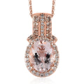 Pink Morganite, Champagne and White Zircon Halo Pendant Necklace 20 Inches in Vermeil Rose Gold Over Sterling Silver 2.85 ctw - Sticky add to cart bar