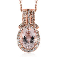 Pink Morganite, Champagne and White Zircon Halo Pendant Necklace 20 Inches in Vermeil Rose Gold Over Sterling Silver 2.85 ctw