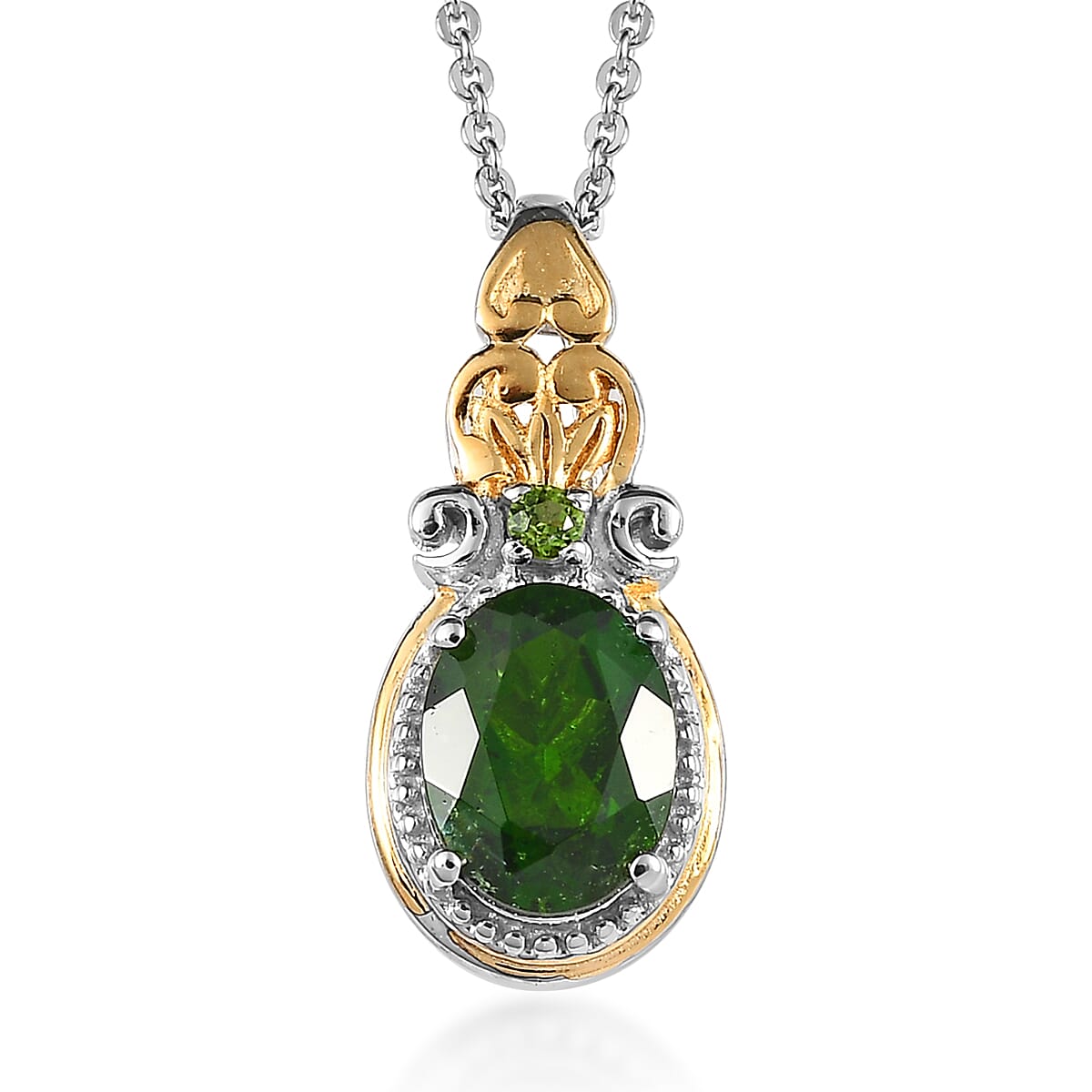 Chrome Diopside Pendant Necklace 20 Inches in Vermeil Yellow Gold and Platinum Over Sterling Silver 1.20 ctw