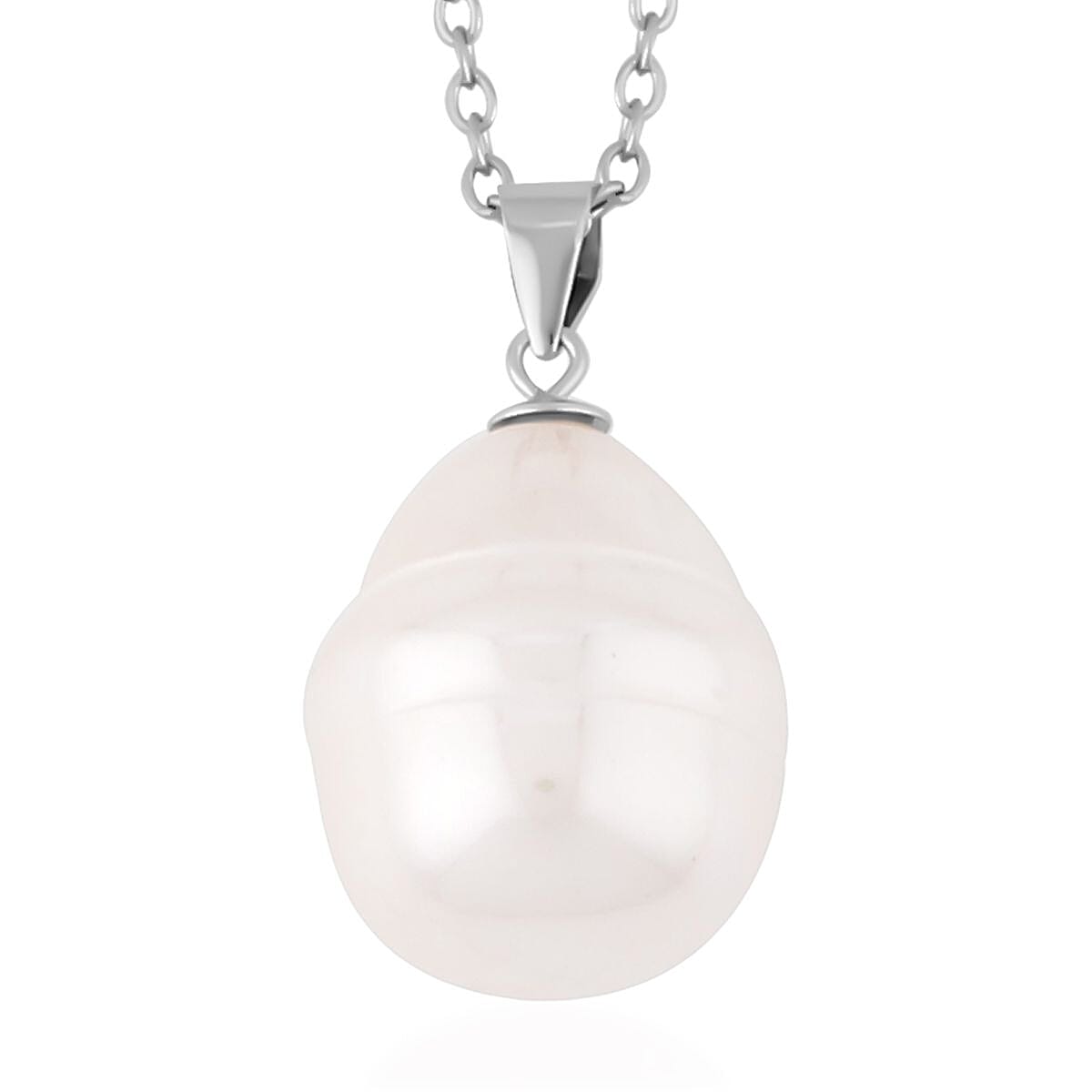 Shell Pearl Solitaire Pendant In Sterling Silver with Stainless Steel  Necklace 20 Inches