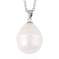 Shell Pearl Solitaire Pendant In Sterling Silver with Stainless Steel  Necklace 20 Inches
