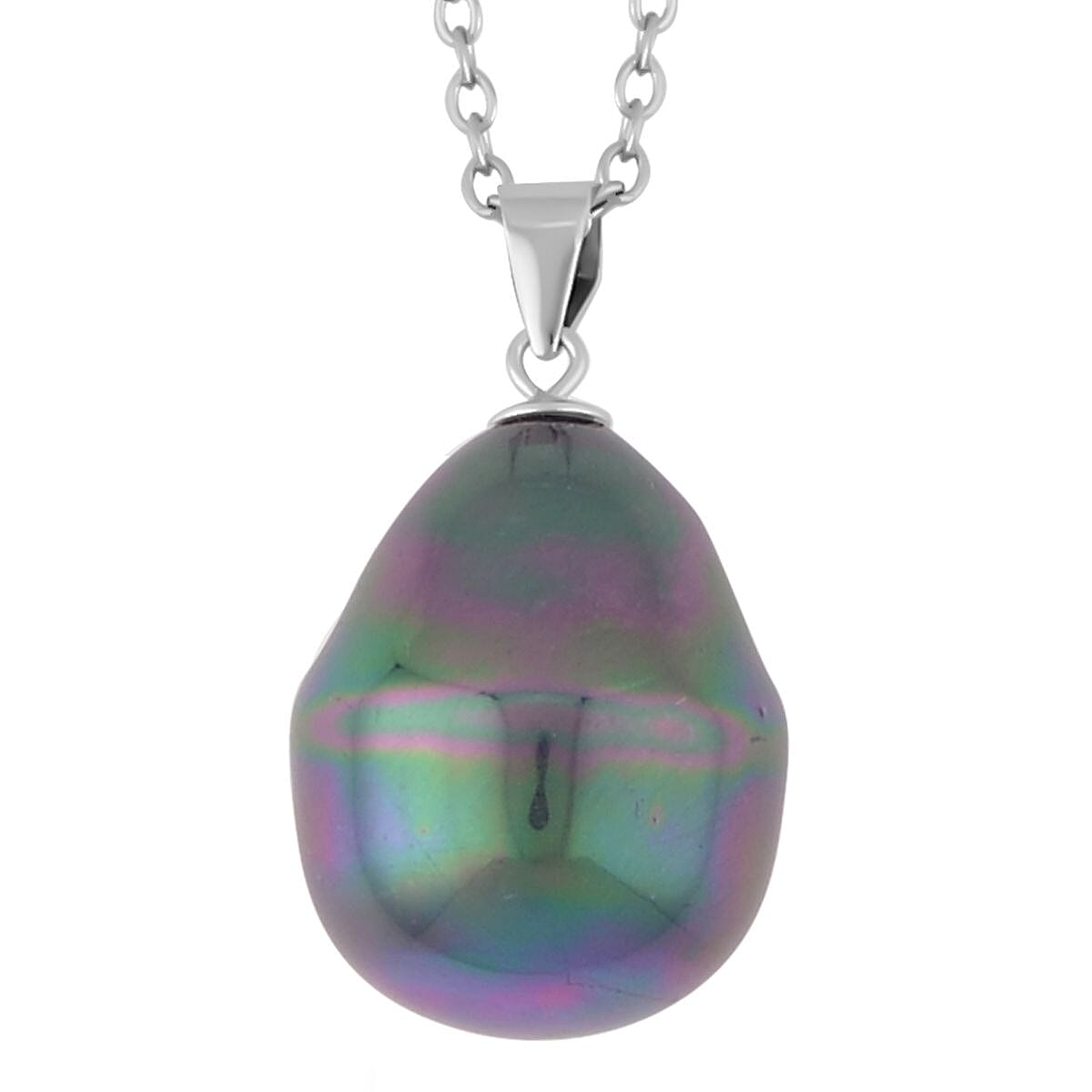 Shell Pearl Solitaire Pendant In Sterling Silver with Stainless Steel  Necklace 20 Inches