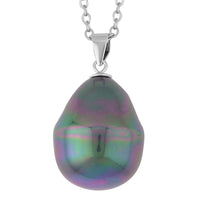 Shell Pearl Solitaire Pendant In Sterling Silver with Stainless Steel  Necklace 20 Inches
