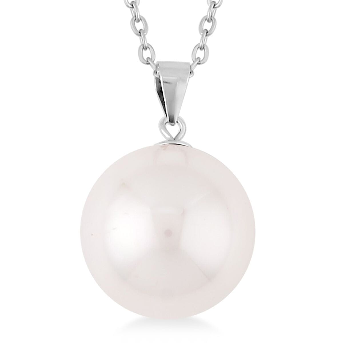 Shell Pearl Pendant Necklace 20 Inches in Sterling Silver and Stainless Steel