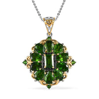 Chrome Diopside and Thai Black Spinel Pendant Necklace 20 Inches in Vermeil Yellow Gold and Platinum Over Sterling Silver 4.35 ctw