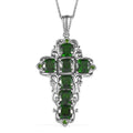 Chrome Diopside Cross Pendant Necklace 20 Inches in Platinum Over Sterling Silver 7.30 ctw - Sticky add to cart bar