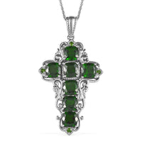 Chrome Diopside Cross Pendant Necklace 20 Inches in Platinum Over Sterling Silver 7.30 ctw