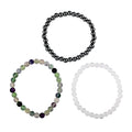 Set of 3 Hematite, White Agate and Multi Fluorite Beaded Stretch Bracelet 154.00 ctw - Sticky add to cart bar