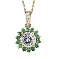 TLV 120 Facets Moissanite (Rnd 8mm), Kagem Zambian Emerald Floral Pendant Necklace (20 Inches) in Vermeil YG Over Sterling Silver 2.50 ctw