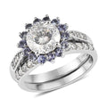 TLV 120 Facets Moissanite (Rnd 8mm), Tanzanite Set of 2 Ring in Platinum Over Sterling Silver (Size 7.0) 2.75 ctw - Sticky add to cart bar