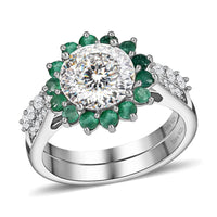 120 Facets Moissanite and Kagem Zambian Emerald Set of 2 Stackable Ring in Vermeil Yellow Gold Over Sterling Silver (Size 6.0) 2.75 ctw