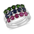 TLV Chrome Diopside, Masoala Sapphire (FF), Niassa Ruby (FF) Set of 3 Ring in Platinum Over Sterling Silver (Size 7.0) 3.65 Carat Total Weight - Sticky add to cart bar