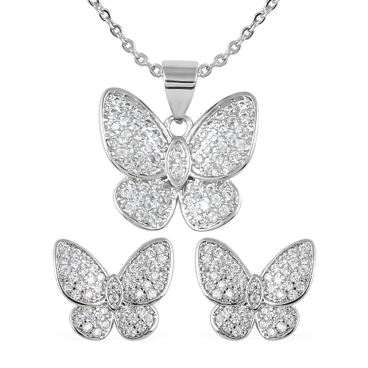 Austrian Crystal Necklace (18 inches) and Earrings in Silvertone 0.90 ctw