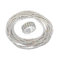 Austrian Crystal Set of 10 Bracelet (7.00 In) and Ring in Silvertone